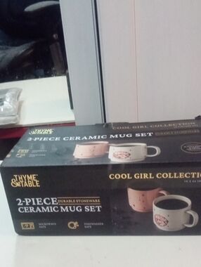 Thyme & Table Cool Girl Collection 2-Piece Ceramic Mug Set - Pink & White